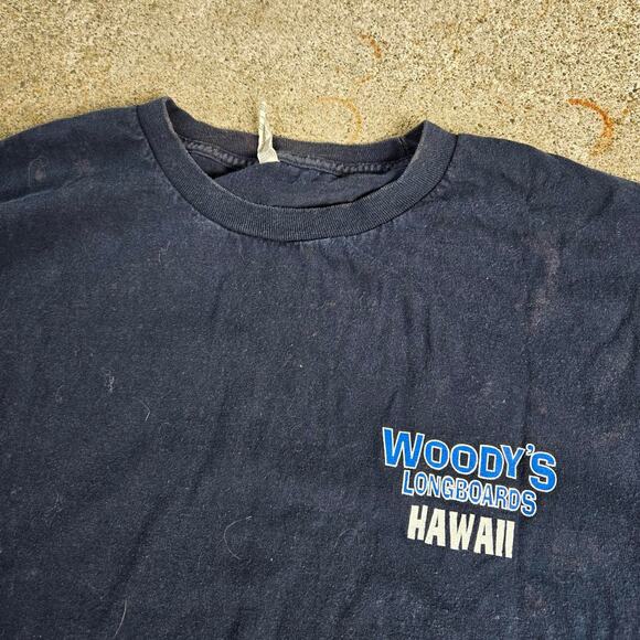 Vtg Y2k WOODY'S LONGBOARDS Hawaii Hula Girl Graphic Skate Surf Tee Shirt XL Fit - Picture 4 of 6